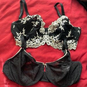 34DDD Lacey lingerie bras. 2. Good condition. No smoking pet friendly home.